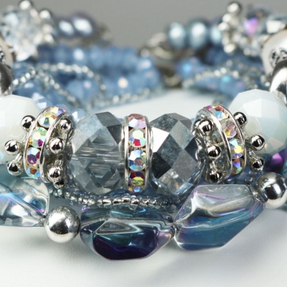 HANDCRAFTED ARTISANAL TWILIGHT SKIES MULTI-STRAND BRACELET WITH SUN/MOON CHARMS